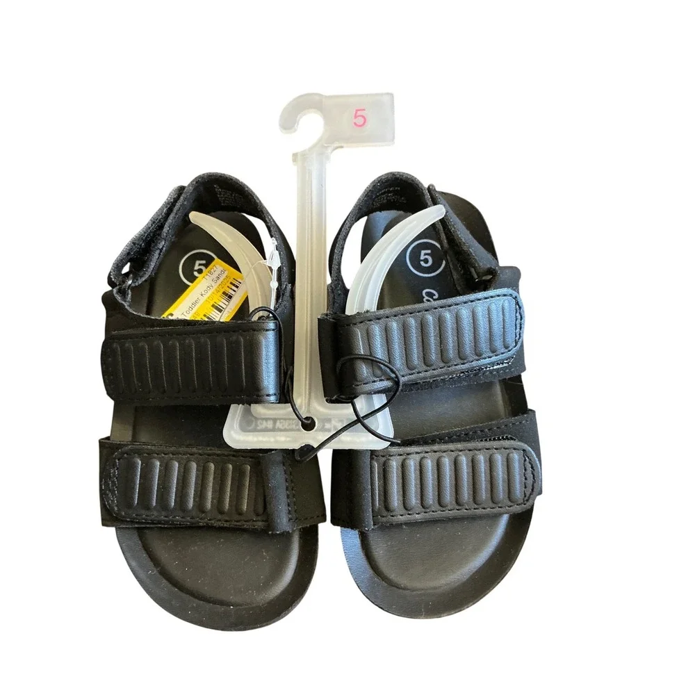 Cat & Jack Toddler Kody Sandals Black Double Strap Hook and Loop Size 5 NEW